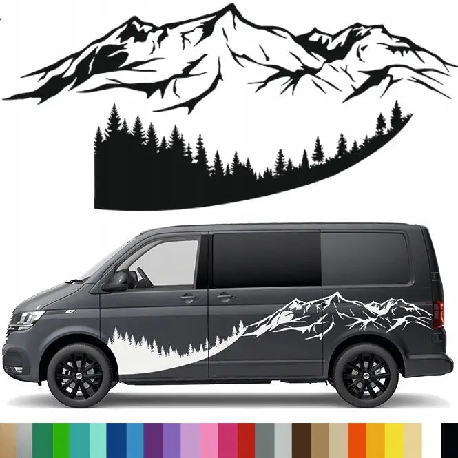 Klistremerke Grafikk til Bobil Campingvogn Fjellkjede Skog 300x76 Cm