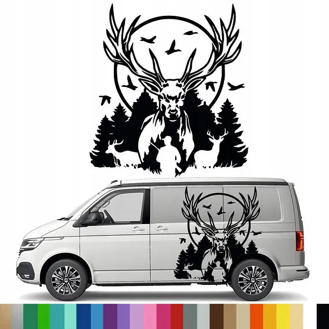 Klistremerke Grafikk til Bobil Campingvogn - Hjort Skog Vilt Dyr 90x99