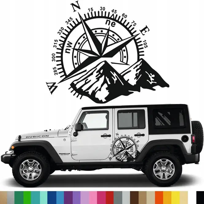Klistremerke Grafikk til Bobil Campingvogn Kompass Fjell Offroad 90x75 Mg238