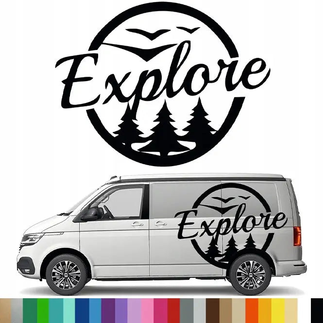 Klistremerke Grafikk til Bobil Campingvogn Tema Utforsk Skog Fugler 90x117