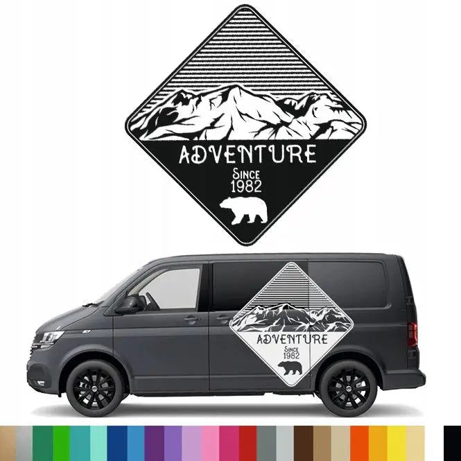 Klistremerke Grafikk til Bobil Eventyr Fjell Bjørn 121x121