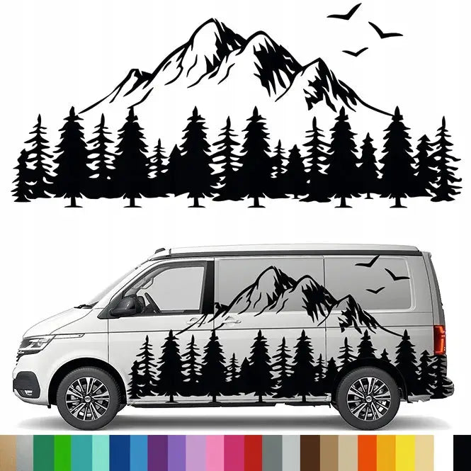 Klistremerke Grafikk til Bobil Fjell Fjellkjede Skog Mountains 90x199