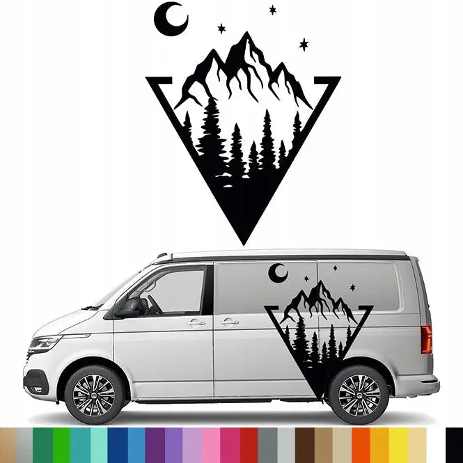 Klistremerke Grafikk til Bobil Fjell Skog Stjerner Måne 90x112 Cm