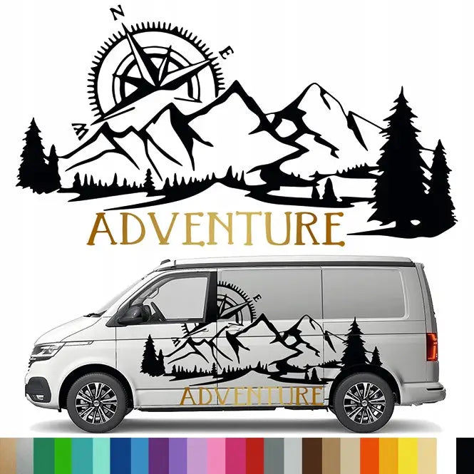 Klistremerke Grafikk til Bobil og Campingvogn Eventyr Vindrose Kompass 90x165
