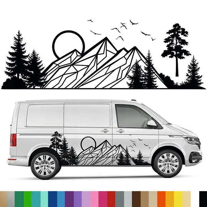 Klistremerke Grafikk til Bobil Tilhenger Camping Fjell Skog 89x262cm Mg