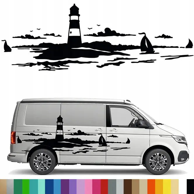 Klistremerke Grafikk til Bobil Tilhenger Fyrtårn Skip Hav 80x229 Cm