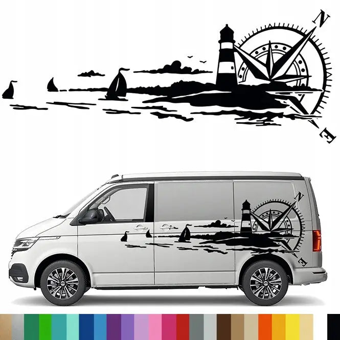 Klistremerke Grafikk til Bobil Tilhenger Kompass Vindrose Fyrtårn 90x225