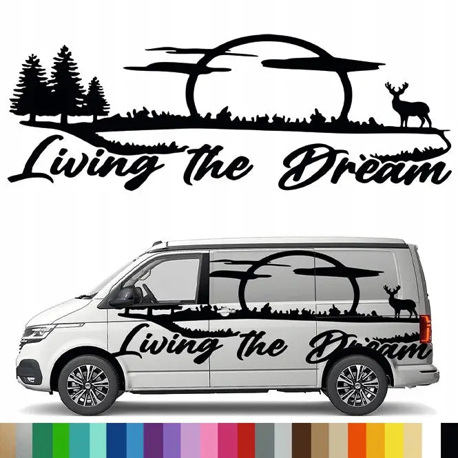 Klistremerke Grafikk til Bobil Tilhenger Natur Living The Dream Hjort 90x253