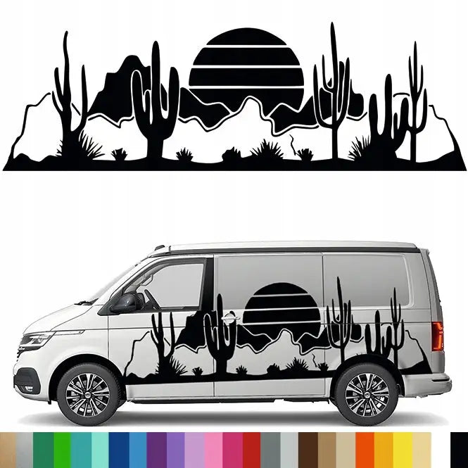 Klistremerke Grafikk til Bobil Tilhenger ørken Kaktus Western 43x134