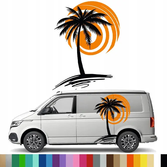 Klistremerke Grafikk til Bobil Tilhenger Palme øy Strand Sol Sol 94x124