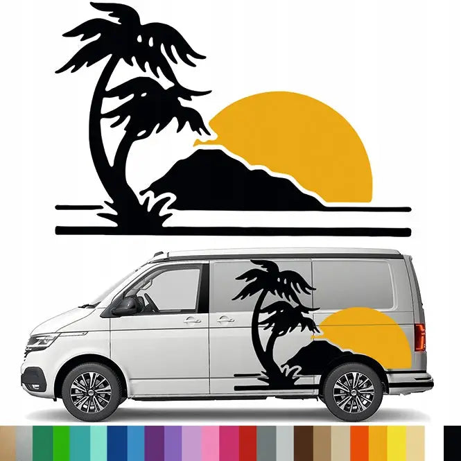 Klistremerke Grafikk til Bobil Tilhenger Palmer Solskinn Soløy Beach 90x135