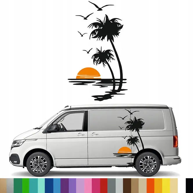 Klistremerke Grafikk til Bobil Tilhenger Palmetrær Strand Beach Sol Sun 90x150