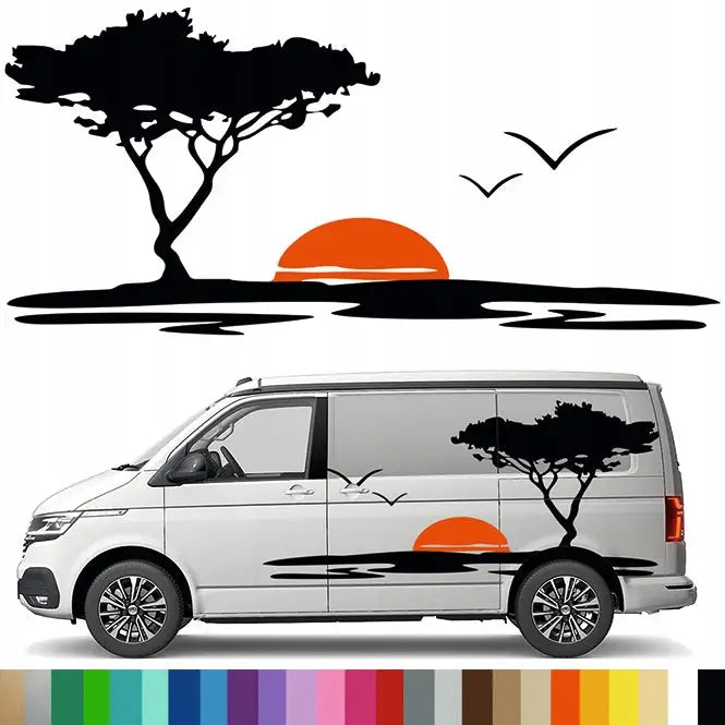 Klistremerke Grafikk til Bobil Tilhenger Solnedgang Tre Sunset 90x197