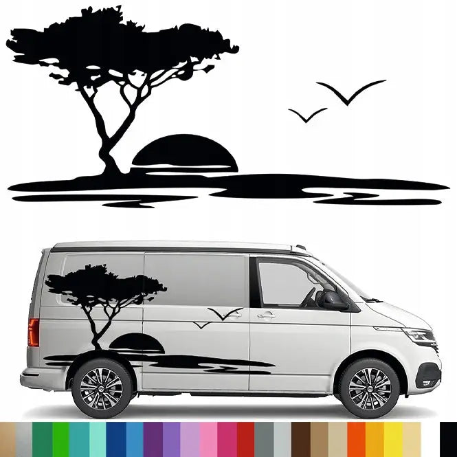 Klistremerke Grafikk til Bobil Tilhenger Solnedgang Tre Sunset 90x197