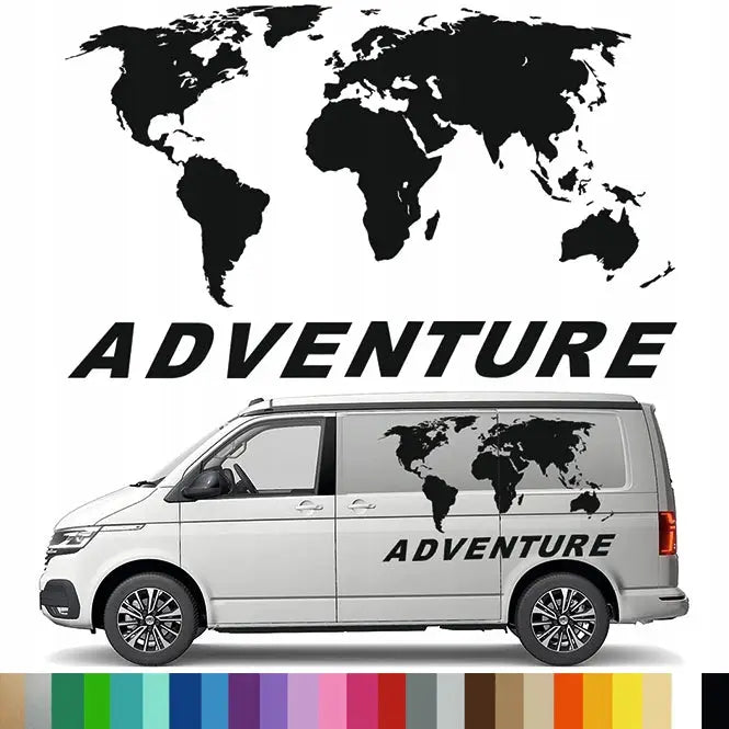 Klistremerke Grafikk til Bobil Tilhenger Verdenskart Adventure World 90x147