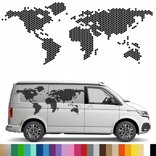 Klistremerke Grafikk til Bobil Tilhenger Verdenskart Hexageny World 90x218