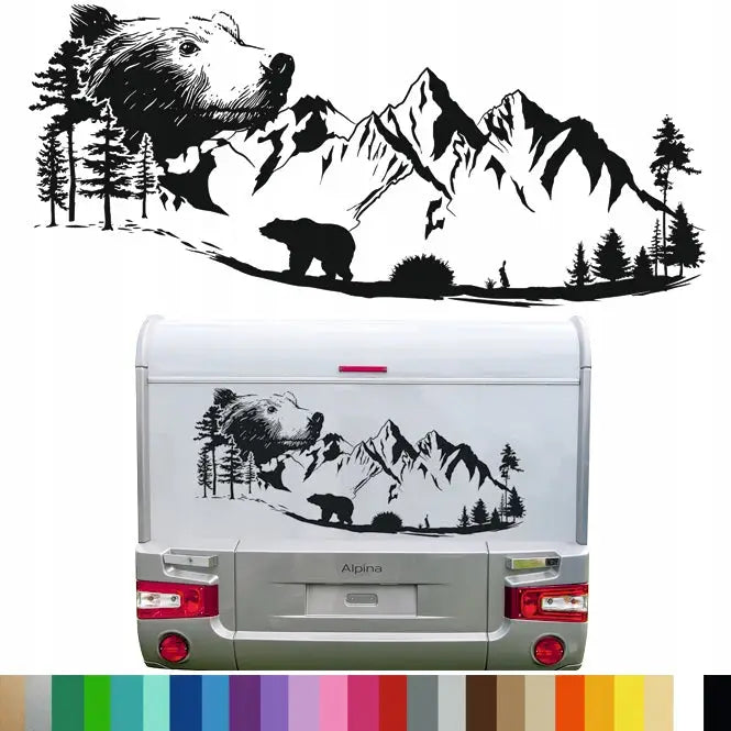 Klistremerke Grafikk til Campingvogn Camping Bobil Fjell Skog 150x63cm