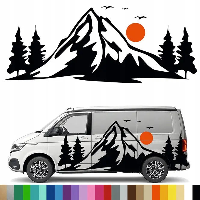 Klistremerke Grafikk til Campingvogn Fjell Trær Skog 90x225