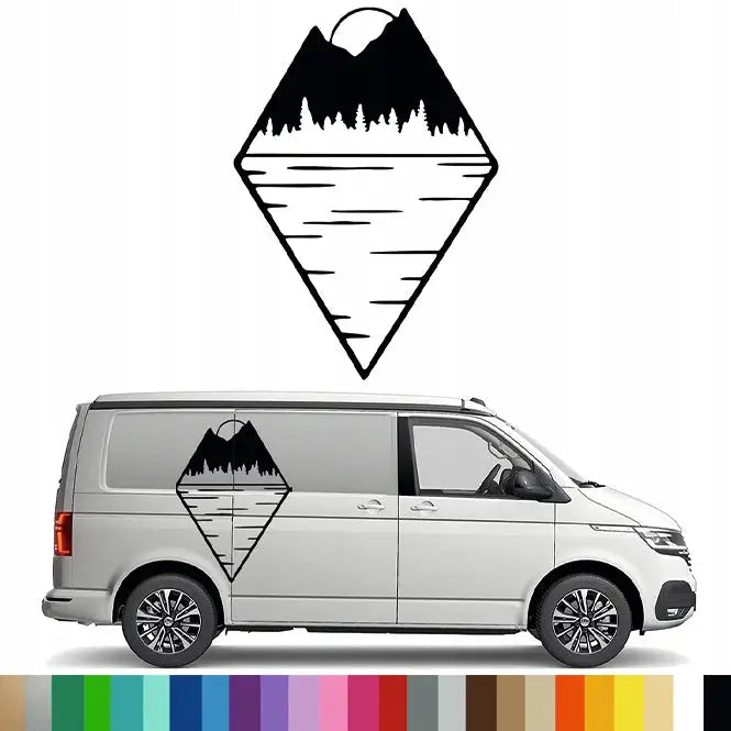 Klistremerke med Grafikk til Bobil Campingvogn Fjell Skog Mountain 90x126