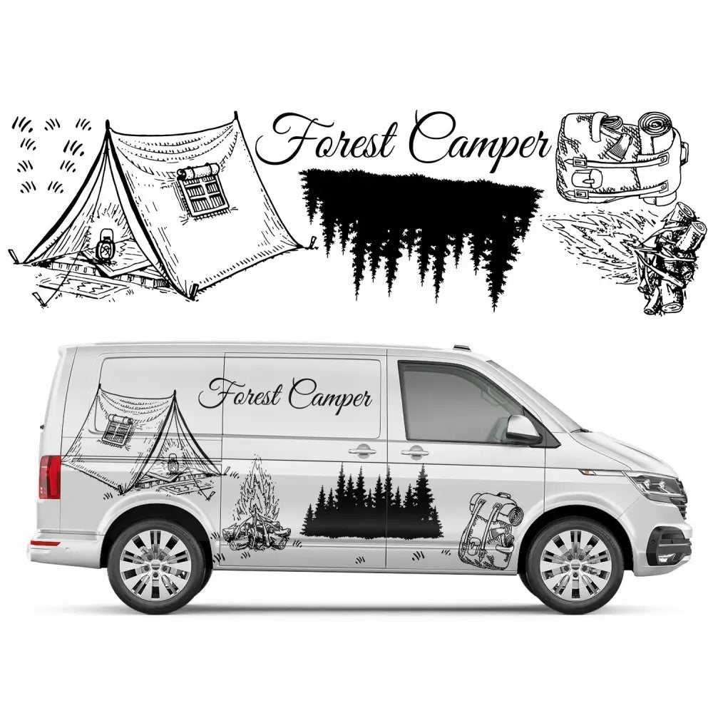 Klistremerke med Motiv av Bil Camper Telt og Skog 94x317cm Mg