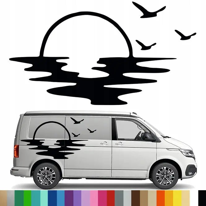 Klistremerke til Bobil Solnedgang Sjø Måker Vestkyst Sunset 90x163 Mg3176