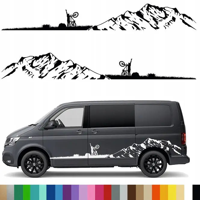 Klistremerker Grafikk for Camper Tilhenger Syklist Bike Fjell Mountains 320x44