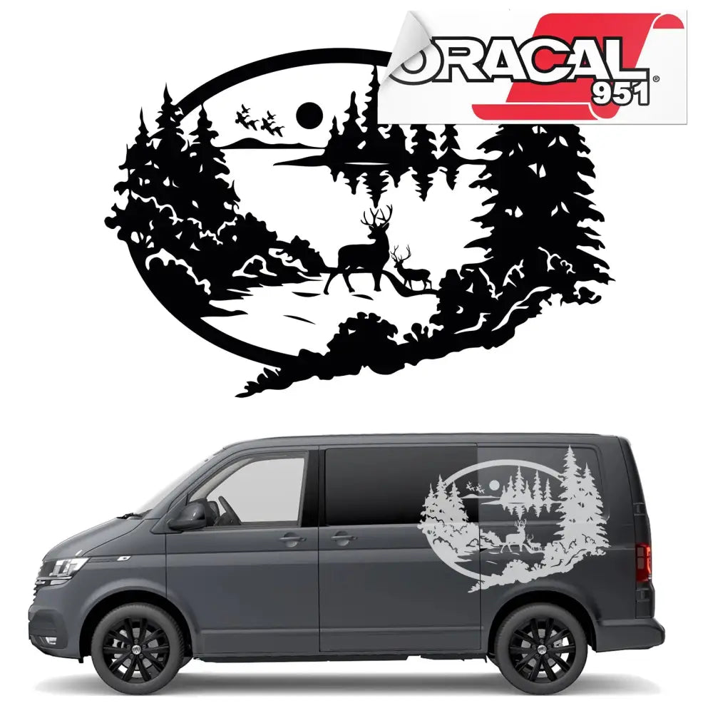 Klistremerker til Bilside med Hjort og Skog 94x71cm 951