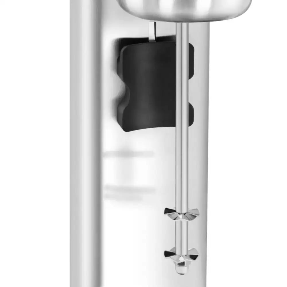 Koktail shaker mikser, detaljert nærbilde av stålrør med vingemuttere og sort plastfeste for montering.