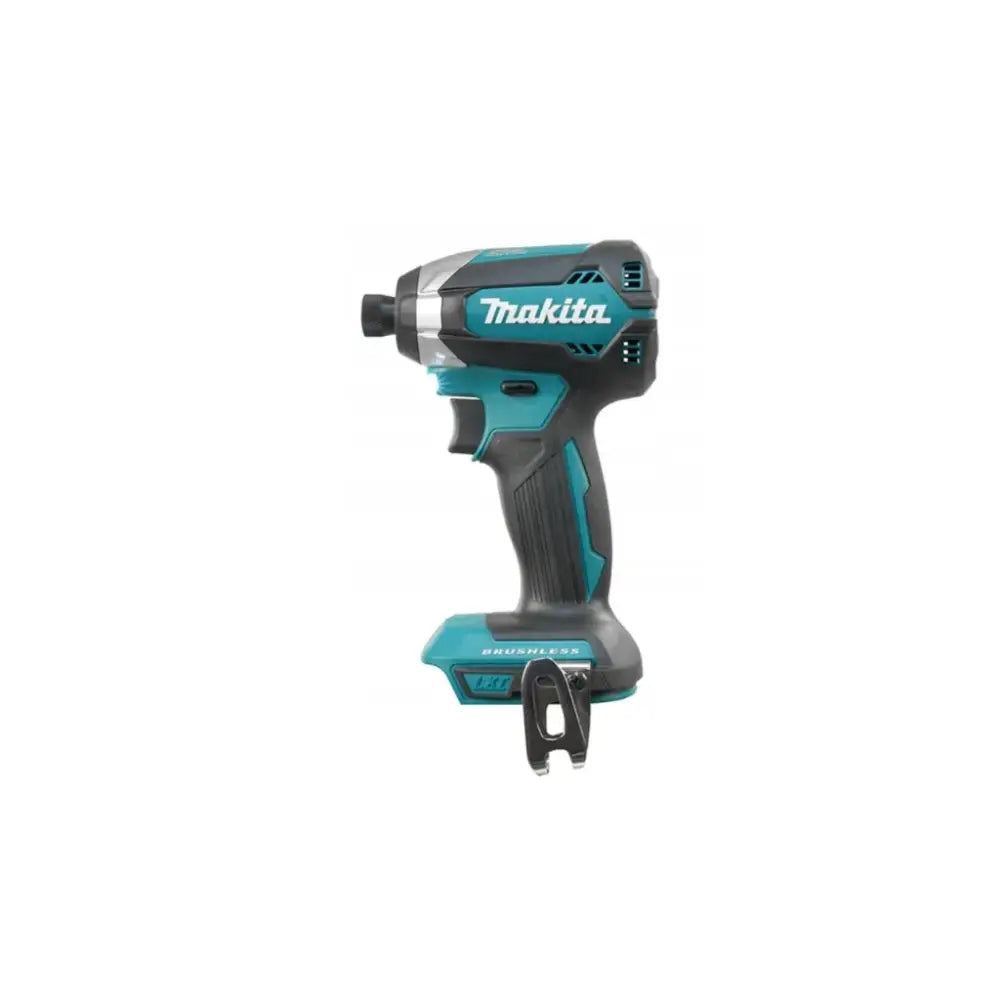 Kombinasjonspakke med 8 verktøy 18V 6Ah, sidevisning med turkise detaljer og metallklips på håndtakene.