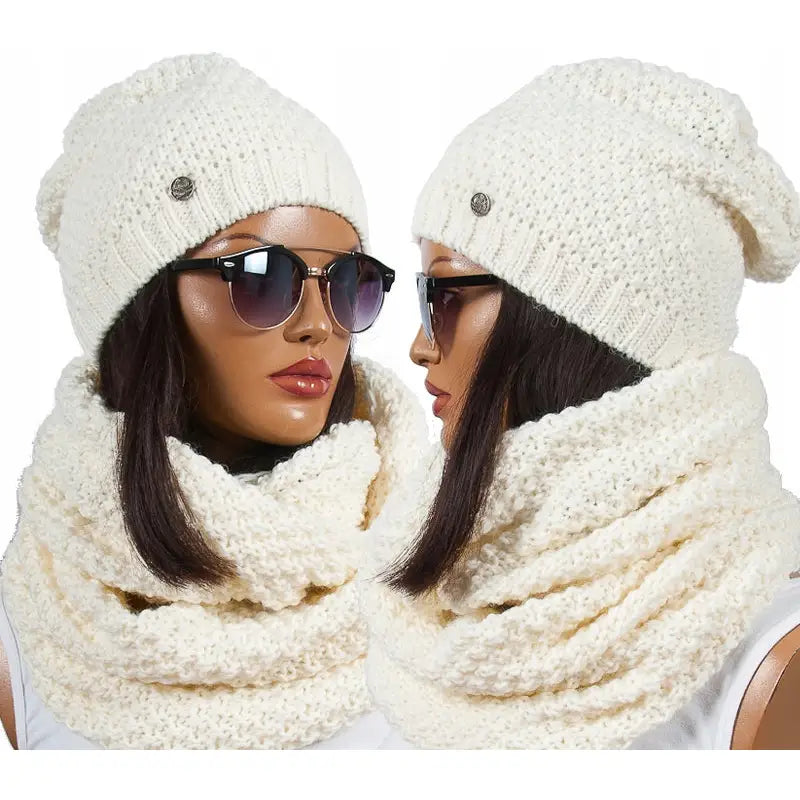 Komplett Beanie Lue + Hals Skjerf i Farger