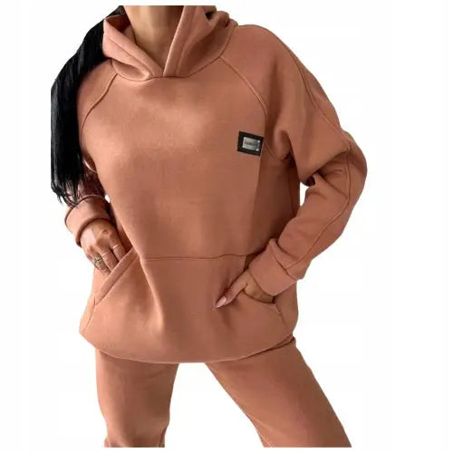 Komplett Dame Treningsdress Hettegenser Bukser Tykk - Brun