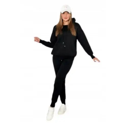 Komplett Dame Treningsdress Strikket Genser Bukser Hettegenser Svart