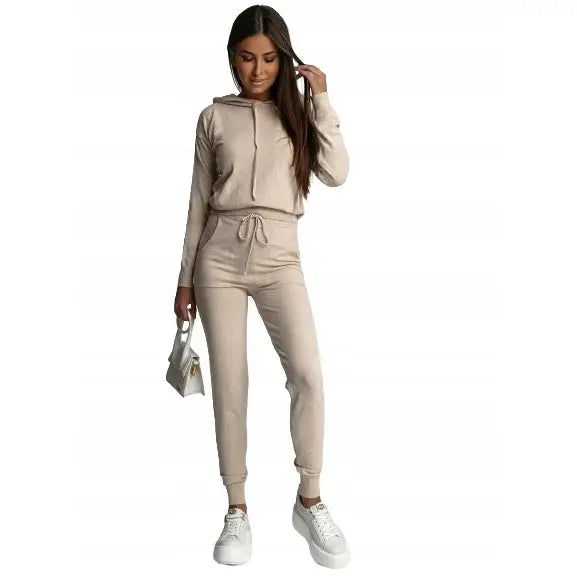 Komplett Damestrikket Joggedress med Hette Varm Myk