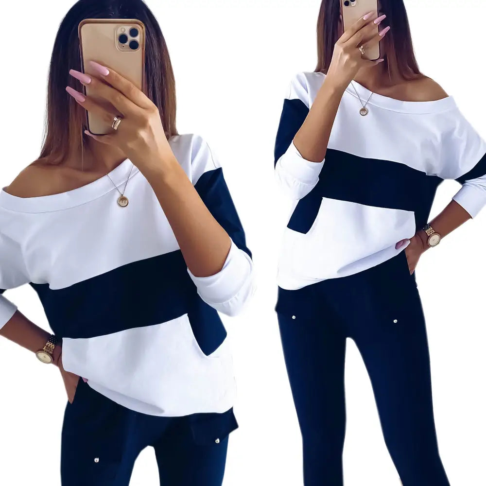 Komplett Dress Moderne Striper Dekorative Lommer Mønster