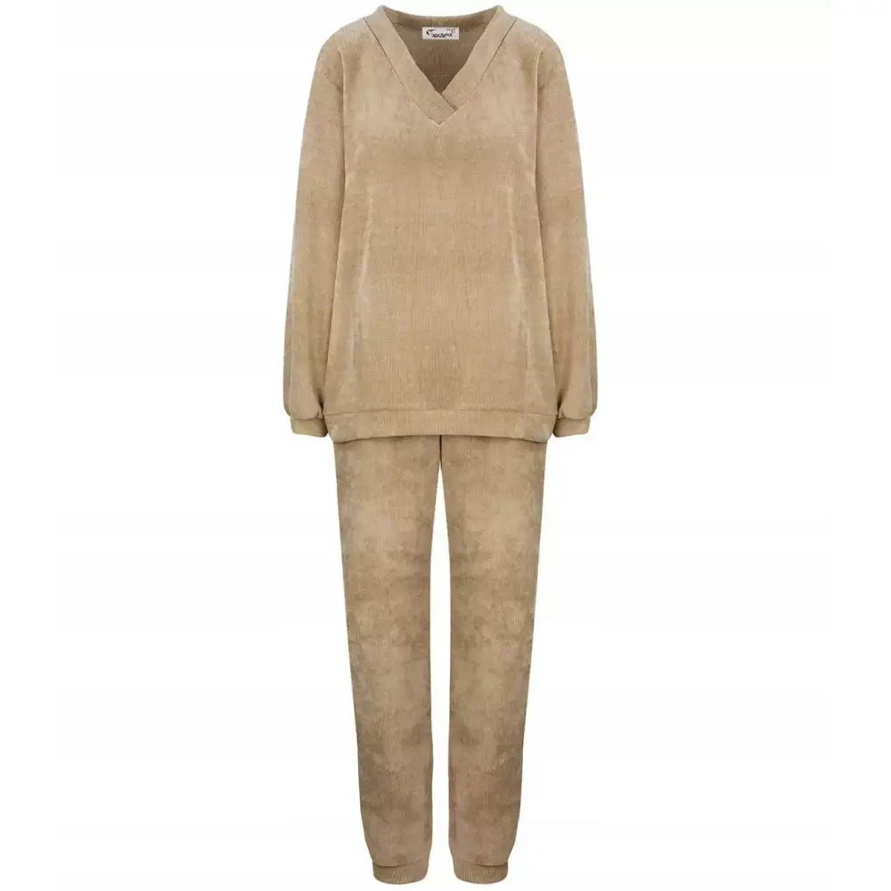 Komplett Fløyelsjoggedress for Kvinner Jakke og Bukser - Beige