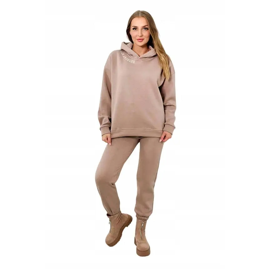 Komplett Hettegenser + Bukser med Fôr og Broderi i Mørk Beige