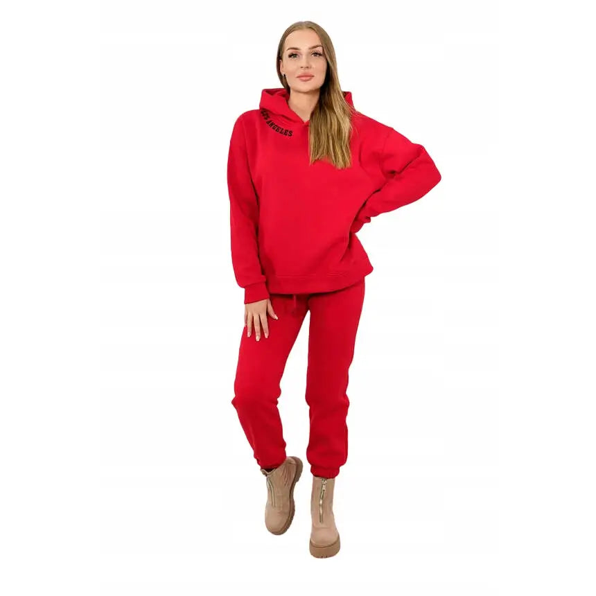 Komplett Hettegenser + Bukser med Fôr og Broderi Los Angeles Rød