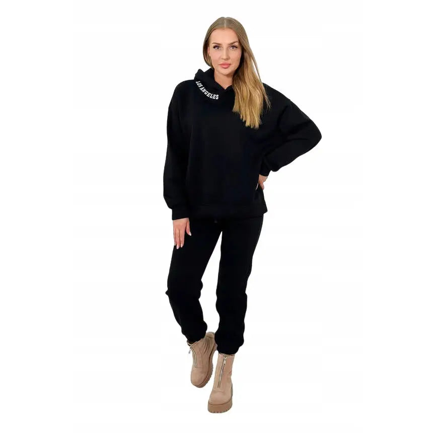 Komplett Hettegenser + Bukser med Varmeisolering og Broderi Svart