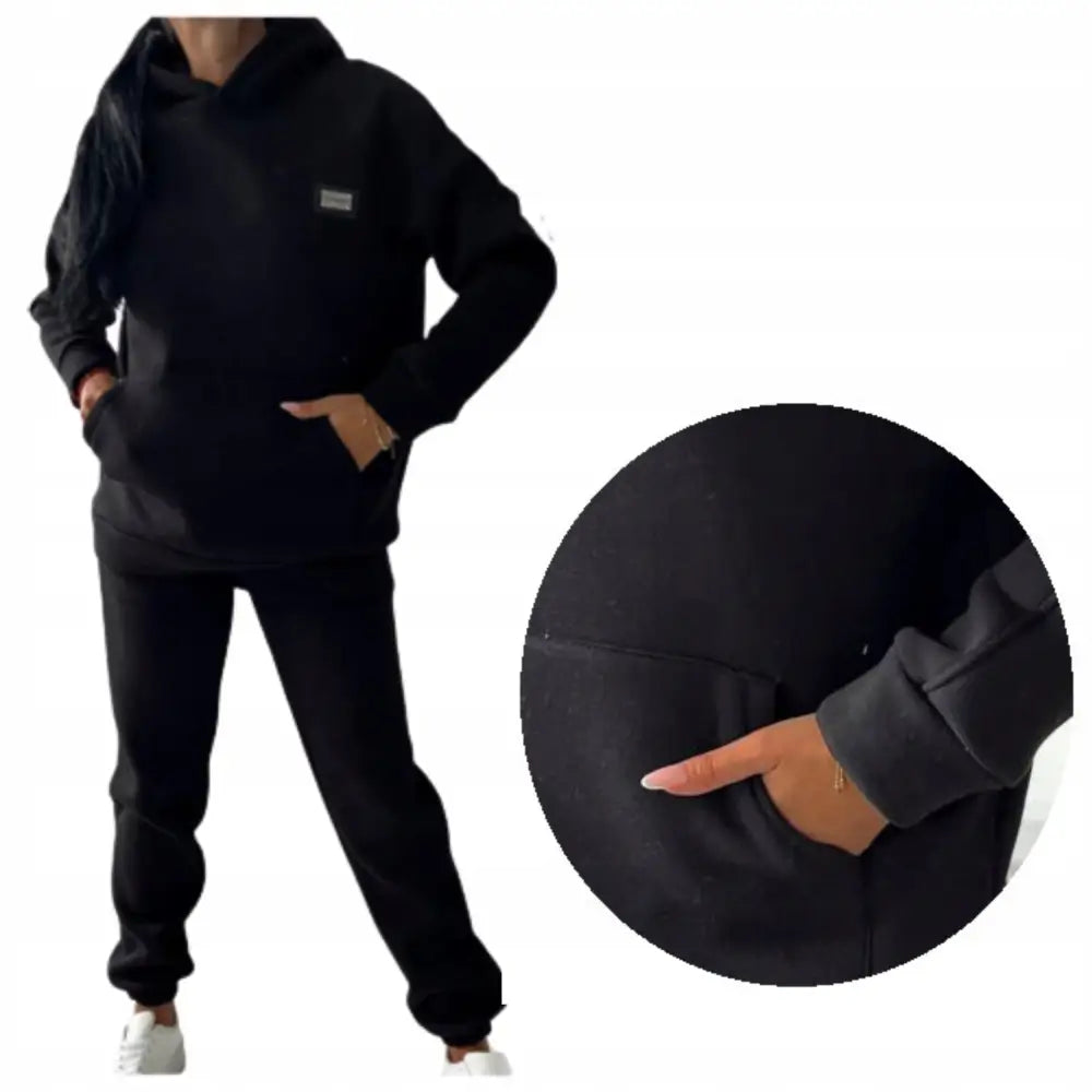 Komplett Joggedress for Damer Hettegenser Bukser Tykk - Svart