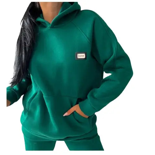 Komplett Joggedress for Kvinner med Hettegenser og Tykke Bukser - Grønn.
