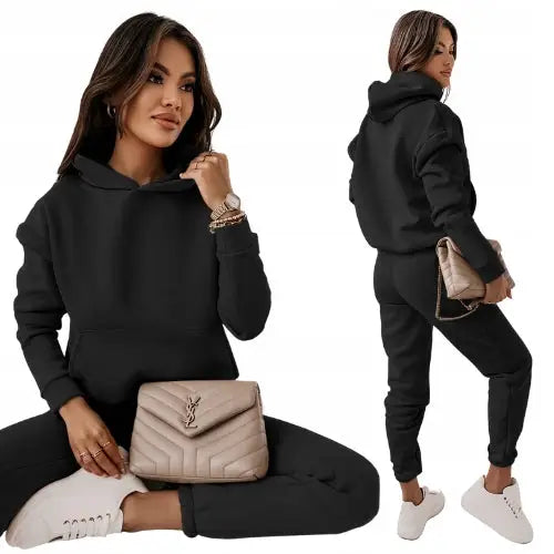 Komplett Joggedress med Hette Hettegenser og Bukser i Svart