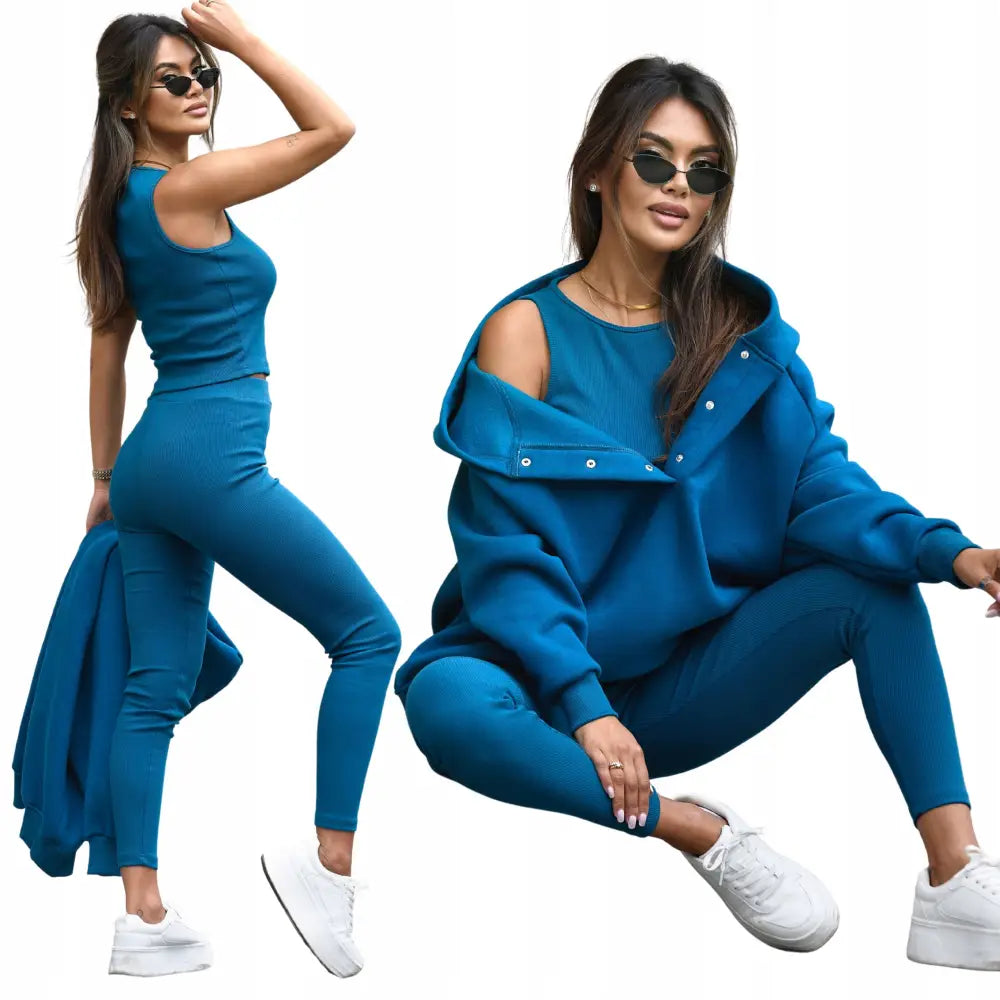 Komplett Joggedress Sett 3 Deler Farger Topp Hettegenser Mønster