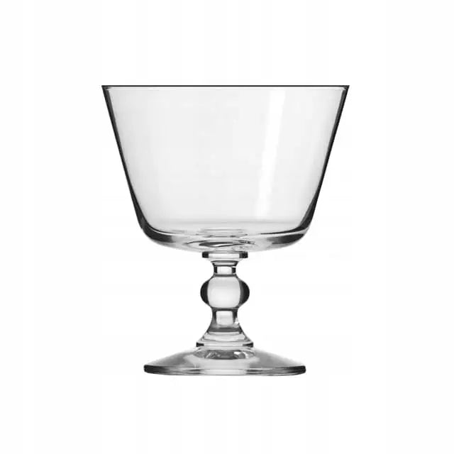 Dessertglass Fiesta Krosno med bred sylinderklokke og dekorativ stett, sett rett forfra mot hvit bakgrunn.