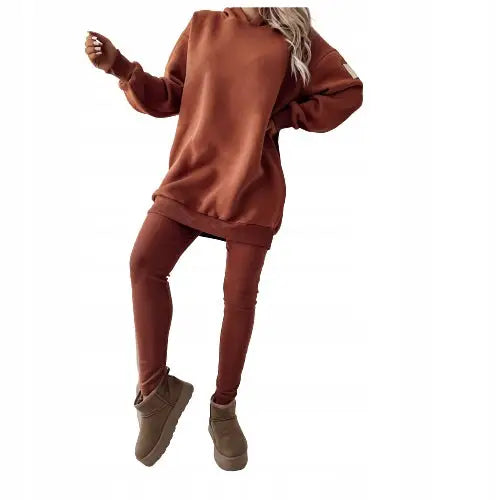 Komplett Sett med Hettegenser og Leggings - Brun Mønster