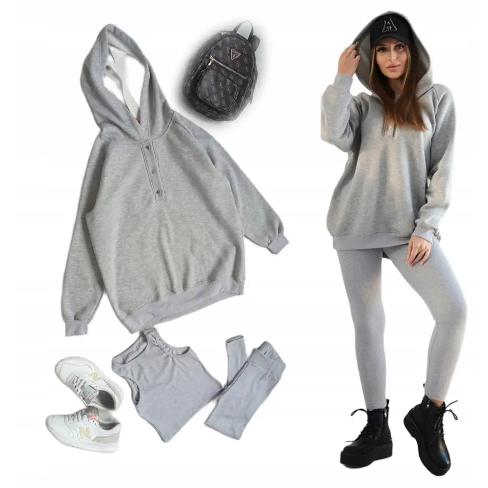 Komplett Sett med Leggings Bluse Topp Grått Dress Uni 3 Deler