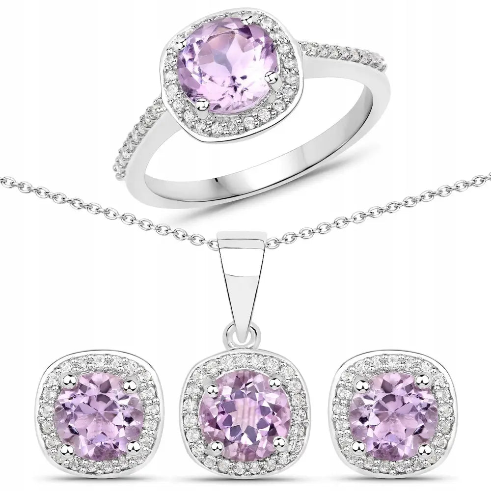Gavesett Dame - Ametyst Smykkesett i 925 Sølv 5.02 Ct