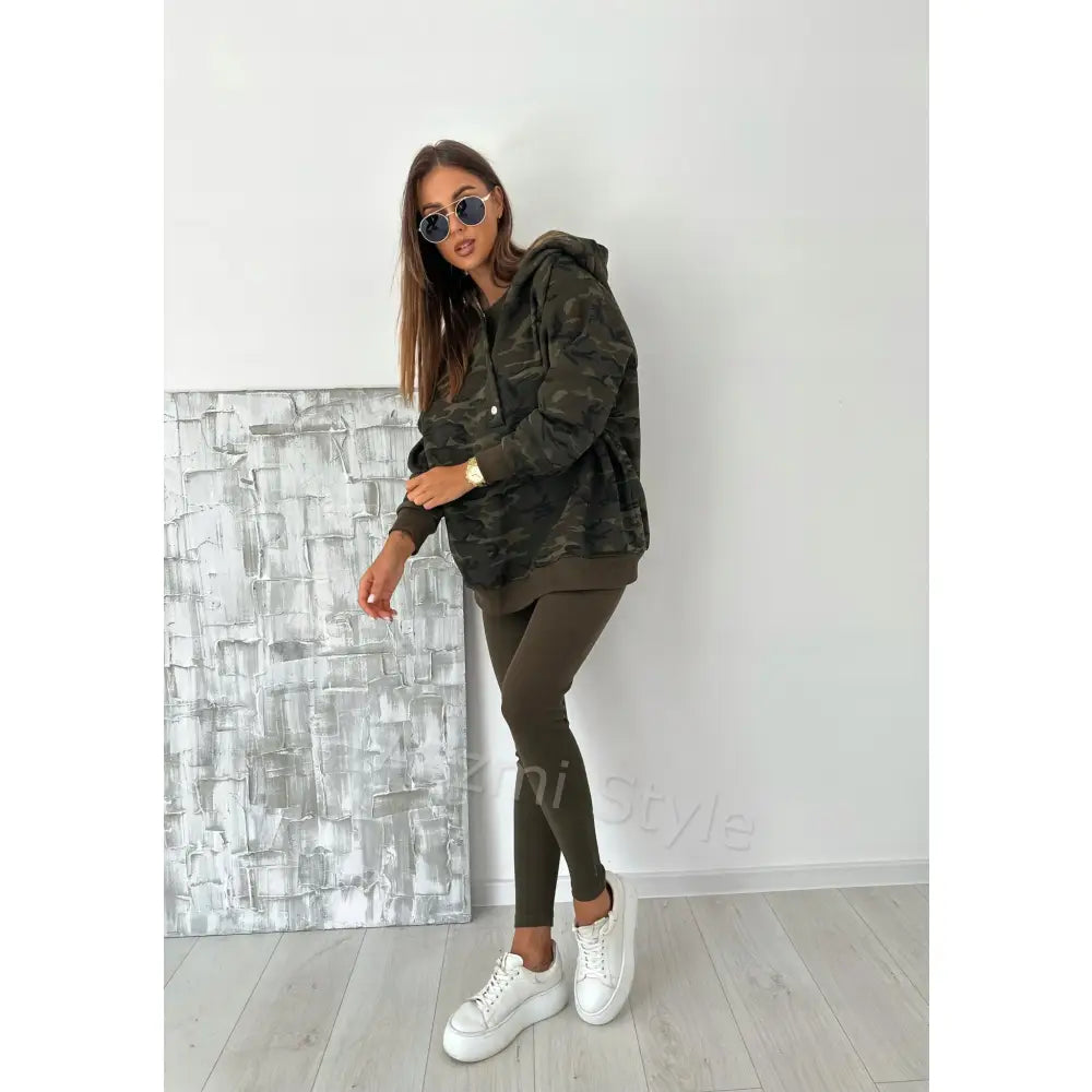 Komplett Tre-delt Joggedress med Trykknapper og Kamuflasjemønster