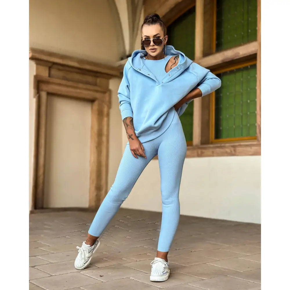 Komplett Tredelt Joggedress med Trykknapper Blått Mønster