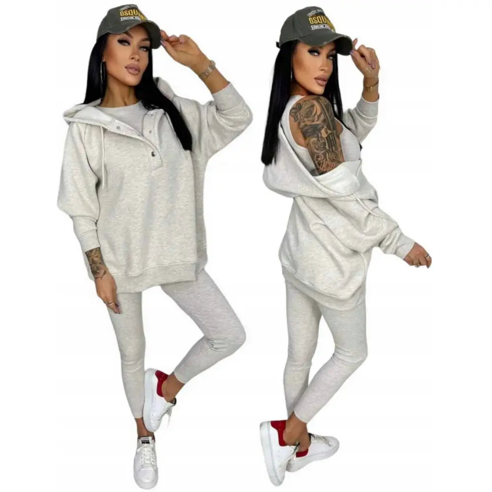 Komplett Treningsdress 3 Deler Melert Beige med Mønster