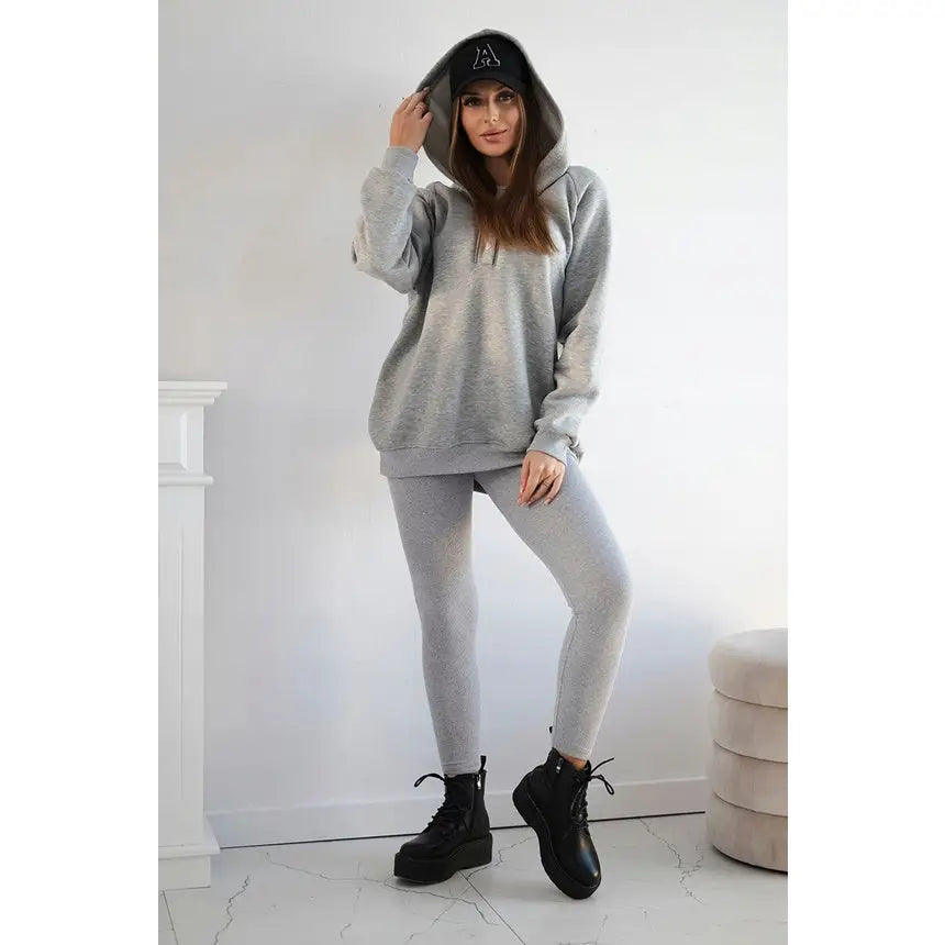 Komplett Treningssett 3-i-1 Hettegenser Topp og Leggings - Rosa Mønster